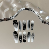 Faux ongles à presser personnalisables faits main, de luxe, avec fleurs 3D pendantes, réutilisables, longs, forme cercueil, à coller