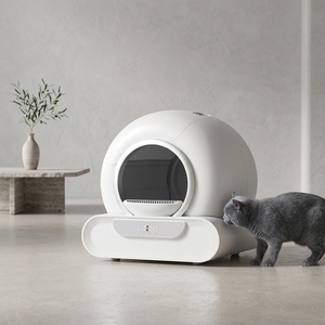 Automatic Smart Cat Litter <b>Box</b> Round <b>Plastic</b> 100L Capacity With Automatic Cleaning Feature For Cats - Product Image 2