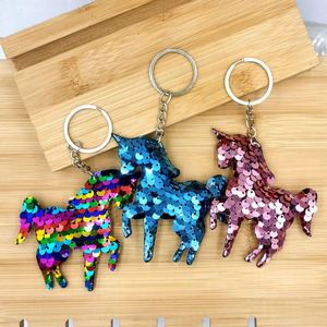 Portachiavi unicorno a doppio lato riflettente unicorno cavallo paillettes cavallo portachiavi arcobaleno colorato portachiavi - Product Image 2