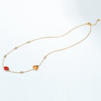 Collier tendance en laiton émaillé avec breloques en forme de coléoptères, zircon et chaîne en câble plaqué or