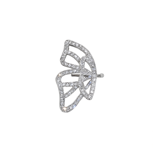 Orecchini a clip a forma di farfalla in oro bianco E2535 con pavé di diamanti rotondi, gioielli di lusso da donna. - Product Image 1