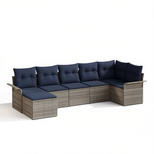 Ensemble de canapés de jardin en polyrotin gris avec coussins, 6 places, mobilier d'extérieur, design contemporain - Product Image 1