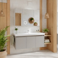 Meuble-lavabo de salle de bain moderne de luxe 120 cm avec vasque en céramique et miroir LED anti-buée facile à nettoyer