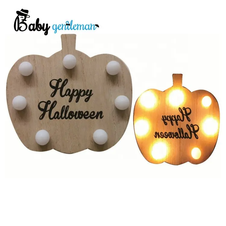 New design wooden pumpkin led light desktop decoration for Halloween Z18145A