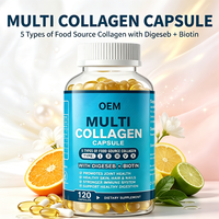 Capsule de collagène multi-sources à marque privée OEM, 5 types de collagène avec Biotine DigeseB pour la santé de la peau, des cheveux, des ongles et des articulations