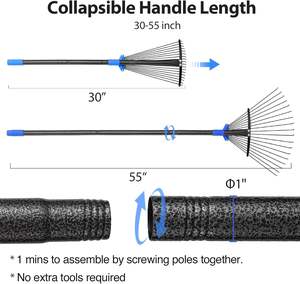 Verstelbare Metalen Blad Hark Met Lange Zware Uitbreidbare Kop Voor Vrouwen Kinderen Tuinieren Rv <span class=keywords><strong>Camping</strong></span> - Product Image 2