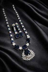 Ensemble de collier et boucles d'oreilles sertis de diamants américains traditionnels, bijoux fantaisie en argent pour femmes et filles - Product Image 5