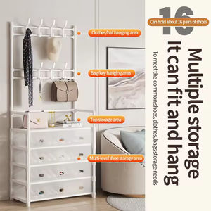 5段式コート＆シューズラック、防塵カバー付き、クローゼット、玄関、リビングルーム用フック付きシューズオーガナイザー - Product Image 4