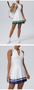 Robe de sport plissée sans manches contrastante pour femme YY, avec fermeture éclair, short intégré, poches et soutien-gorge intégré, idéale pour le tennis et le golf - Product Image 5