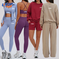 Ensemble de yoga personnalisé avec logo pour femmes, soutien-gorge de sport respirant d'intérieur, vestes, leggings, sweat-shirt coupe-vent d'extérieur, pantalon ample, ensemble de 7 pièces