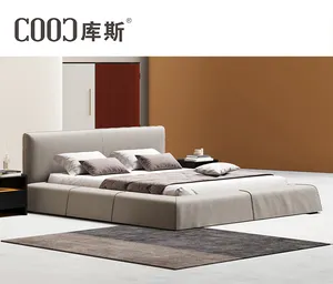 Conjunto de móveis de serviço de design interior, quarto de couro com cama king size com cadeira ocasional