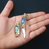 Mini couteau pliant en laiton gravé, porte-clés, petit couteau de poche, manche en coquille pour découpeur de boîtes, outil EDC