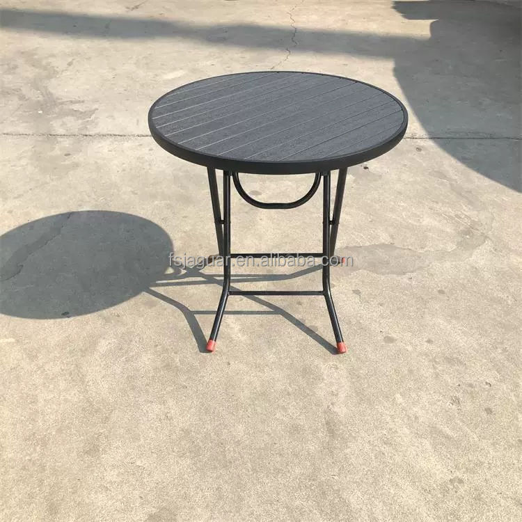 Foldable Round Wood-Look Modern Outdoor Dining Table Weatherproof ...