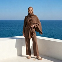 Ensemble de maillots de bain musulmans modestes de Dubaï avec ceinture à nouer, manches longues évasées, pantalon large, couvrance intégrale, séchage rapide, tenue de bain islamique