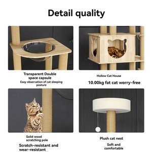 Rumah Pohon Kucing Kayu Modern Bertingkat Besar, Penjualan Langsung Pabrik, Dilengkapi Tiang Garuk Sisal untuk Banyak Kucing - Product Image 2