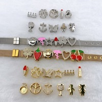 Bracelet en maille métallique avec breloques mixtes, strass, symboles de fruits et d'animaux, breloques coulissantes pour femmes américaines, bijoux de poignet personnalisés