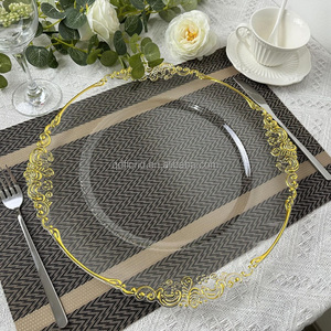 Assiettes de présentation L12 de luxe en gros, 13 pouces, or, noir, argent, en <span class=keywords><strong>plastique</strong></span> <span class=keywords><strong>transparent</strong></span>, pour décoration de table de mariage - Product Image 2