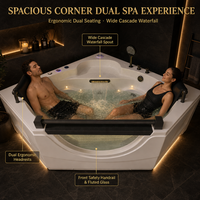 Baignoire Spa Autoportante en Acrylique Noire avec Accoudoirs Noirs, Robinet Noir, Massage d'Angle, 1500x1500x650mm, Deux Places, Écologique, pour Salle de Bain