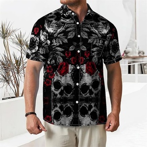 Camisa de Hombre con Botones, Manga Corta, Cuello Mao, Estampado Abstracto en Serigrafía, Logotipo Personalizado, Transpirable, ODM, Informal, para Vacaciones de Verano, Tejida - Product Image 3