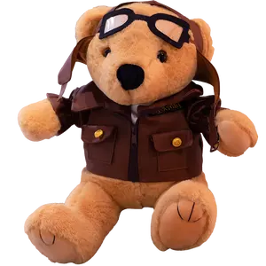 免费样品OEM毛绒飞行员玩具带玻璃/原装毛绒飞行员熊玩具带玻璃