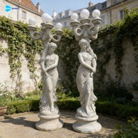Lampe sculptée en pierre pour décoration de jardin, magnifique sculpture de femme grandeur nature en marbre naturel, lampadaire