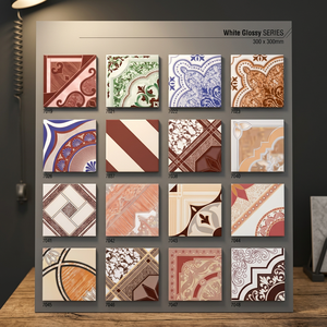 Carreaux de sol en céramique brillants gaufrés numériquement 300x300mm, design perforé, pour intérieur de salle de bain - Product Image 3