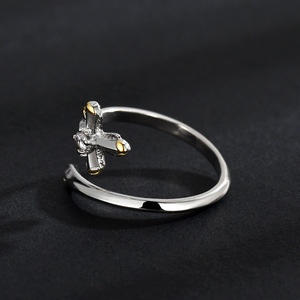 Cross Shape <b>Adjustable</b> <b>Ring</b> With Zircon Prong Setting Unisex Jewelry Gift - Product Image 3