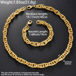 Ensemble collier et bracelet chaîne cubaine plaqué or 14 carats, tendance, luxe, classique, unisexe, mariage, fiançailles, fête, vente en gros - Product Image 5