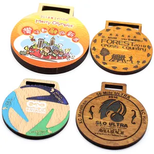 Factory Medals Custom Wood Medal Holder Wooden Marathon Medal With Laser Engrave Logo