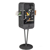 Cage à oiseaux moderne en métal, grande, respirante, à motif de feuilles ajourées, avec fermeture à bouton, façade en acrylique, facile à nettoyer, plateau amovible et support