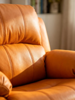 Fauteuil inclinable manuel en tissu orange à motif traditionnel, un siège, structure en bois, pivotant et inclinable, pour grossistes en mobilier de salon