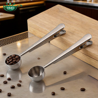 Cuillère doseuse à expresso en acier inoxydable durable, pince de scellage pour sacs alimentaires robuste, cuillère à café avec clip