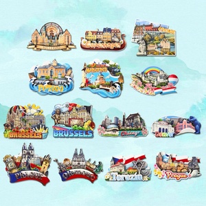 Imán de nevera 3D de madera con diseño de <span class=keywords><strong>ciudades</strong></span> europeas: Praga, Bruselas, Copenhague. Recuerdo de viaje, paisaje urbano, decoración magnética para nevera, regalo. - Product Image 1
