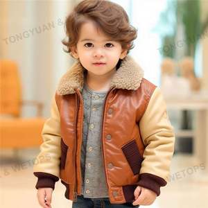 0-8Y Thick Fleece Lined Kids <strong>Jacket</strong> <strong>Leather</strong> Sleeves Toddler Boys Girls Warmthy Autumn Winter Kids <strong>Jacket</strong> - Product Image 2
