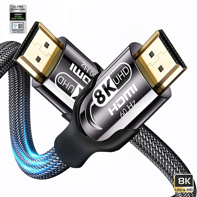 Zinc Alloy Nylon Mesh Weaving HDMI Ultra HD Cable High Speed HDMI 2m Cables 2.1 48gbps 8k 60 Hz HDMI Cable with Shielding