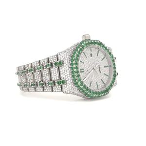 Montre à quartz en acier inoxydable Moissanite de créateur de mode haut de gamme, style moderne élégant, pierres précieuses brillantes, mouvement à quartz précis - Product Image 6