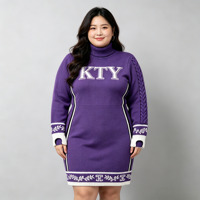 Robe moulante en tricot pour femmes grande taille, en fil doux filé sur mesure, col roulé haut, broderie, style sororité