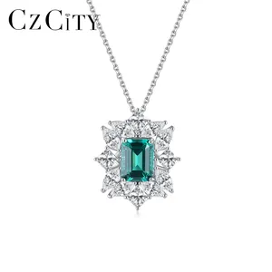 CZCITY Women Fashion Vintage Pendant 925 Gemstone Elegant Sterling Silver Big Stone Custom Necklace Jewelry