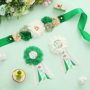 Kit de ceinture de maternité et de déguisement pour baby shower Thème <span class=keywords><strong>Dinosaure</strong></span> Vert 'Hatching Soon' avec ceinture de ventre et épingles de corsage pour future maman et future <span class=keywords><strong>papa</strong></span> - Product Image 4