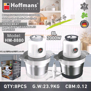 Hachoir alimentaire polyvalent Hoffmans 2000W, bol en acier inoxydable 8L, hachoir à viande, coupe-légumes cuits <span class=keywords><strong>avec</strong></span> poignée - Product Image 6