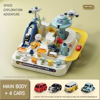 Samtoy Ensemble de jeu pour bébé et enfant sur le thème de l'espace avec 6 boutons, jouet de train sur rail, jeu interactif, voiture d'aventure, circuit de course avec 4 voitures