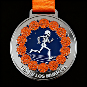 Medaglie Sportive Personalizzate in Smalto Morbido, Divertenti Teschi di Calendula, Medaglie per Corsa 5k del Giorno dei Morti - Product Image 3