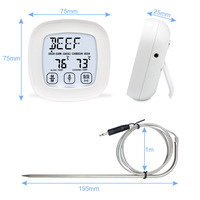 Termometer Daging Digital Rumah Tangga untuk Oven, BBQ, Grill, Dapur, Pengasap Makanan, Memasak, Layar Sentuh dengan Lampu Latar, Timer, Alarm, Probe Tahan Air