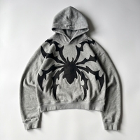 Sweat-shirt à capuche court en coton épais 100% avec motif araignée pour homme, style Y2K streetwear, pull à capuche personnalisé avec broderie et impression de logo