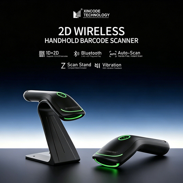 Xincode Qr Code Reader 2D Scanner Barcode Wireless Handheld Bar Code Price Scanner With Stand for Warehouse Inventory