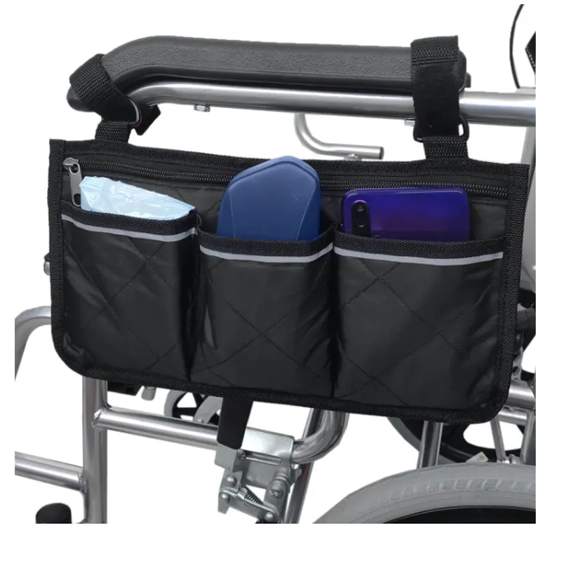マルチカラーウォーカー車椅子トラベルアームレストサイドキャリーポーチバッグ、反射ストリップ付き