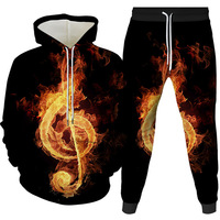 Ensemble deux pièces décontracté pour homme, style européen et américain, avec sweat à capuche et veste de baseball, imprimé numérique 3D motif flamme, guitare et musique, collection hiver transfrontalière
