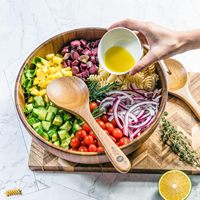 Grand bol à salade en bois avec 2 ustensiles de service Ensemble d'outils à salade