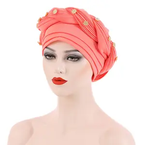2022 New Muslim Space Layer Hijabs Solid Color Sequined Twist Turban Hijabs Fashion Exaggerated Prom Turban Hat