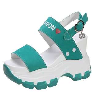 Sleehak Sandalen Dames Zomer 2022 Nieuw Net Rode Biscuit Dikke Bodem Verhoogde Open Teen Hoge Hakken - Product Image 5